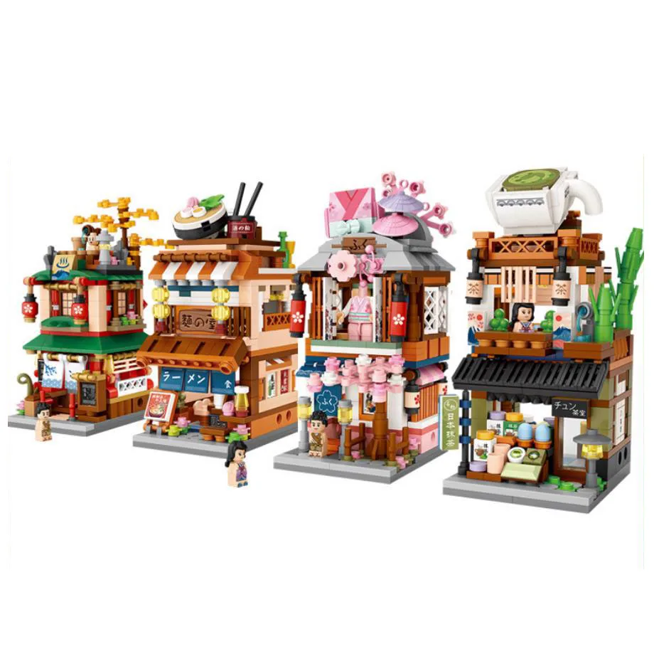 kf-He50cf5d26a4046c8878747dc7e981d50Q Japan City street view mini block hot spring Japanese Ramen Restaurant Matcha Kimono shop building bricks toys for kids gift - Image 1