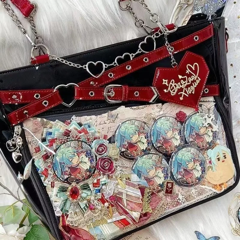 kf-S015e4b310ba34fcfa74c0e24b5bd5a70a New Original Spicy Girl Cool Ita Bag Large Capacity Transparent Pain Layer Crossbody Bag Love Chain Ulzzang Shoulder Bag - Image 1