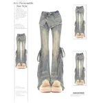 ZHIZOU Winter Women Goblin Core Low Waisted Flare Denim Pants Patchwork Japanese Abi Y2k Harajuku Bell-Bottom Skinny Jean Grunge