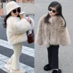 Fake Fur Girls Jacket Autumn Winter New Solid Color Thick Keep Warm Single-Breasted Coat For 3-10 Years Girls Fashion Outerwear