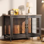 Large Dog Crate Furniture Heavy Duty Dog Kennel with Wheels Wooden Dog Cage with Removable Tray Indoor Dog House for Dogs