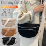 Corduroy Chest Bag Stylish Crossbody Sling Bag Wide Guitar Strap Multi-pocket Waist Bag for Women Outdoor Travel Casual Hobo Bag