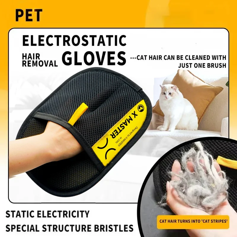 kf-S1fe3419078694d32ad5f2d048ff26e8cN Pet Hair Remover Gloves Electrostatic for Cats Dogs, Reusable Washable Grooming Glove with 2-in-1 Lint Roller Brush - Safe Non-T - Image 1
