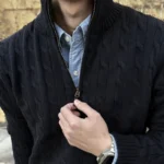 2025 New Autumn and Winter Men's Sweater Solid Color Long Sleeved Stand Up Collar Casual Knit Sweater