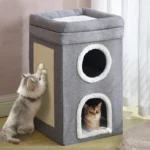Winter 2 Layer Cat House for Indoor Cats, Large Cat House Cosy Durable Cat Cube Playhouse, Perfect for Multiple Pets