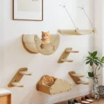 YITAHOME 6-Piece Solid Wood Cat Climbing Wall - 3 Stairs, 2 Beds & Flannel Hammock for Play/Sleep/Lounge