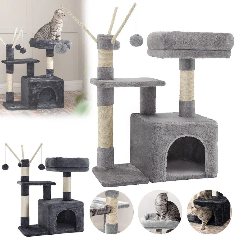 kf-S2e4a1fc0637a4f978b45e8f4b8f38ba0H Cat Tower Cat Climbing Frame with Toy 72 cm Cat Tree with Perch & Cozy Condo for Cats to Care Paw Leisure and Entertainment - Image 1