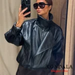 Women 2025 Fall Winter Leather Standing Collar Jacket Faux PU Zipper Pilot Jacket Coat Casual Fashion Outwear Ladies Jacket