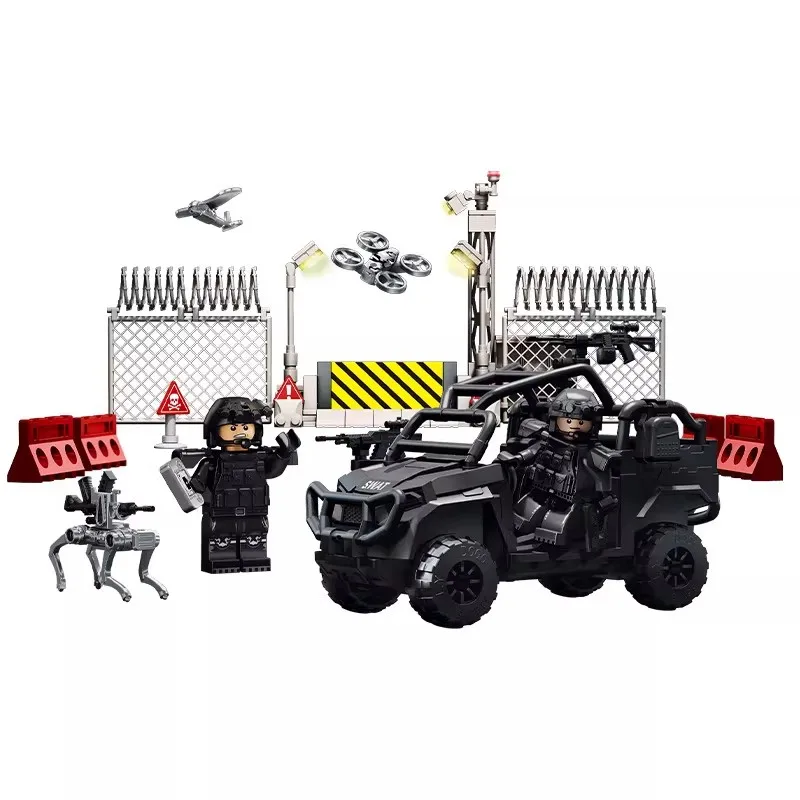 kf-S38d91dc48c4b493c9de95a3892e86e75G Military Building Blocks, Special Forces Minifigures, Soldiers, City Police, Gate Guards, Off-Road Vehicles, Assembled Boy Toys - Image 1