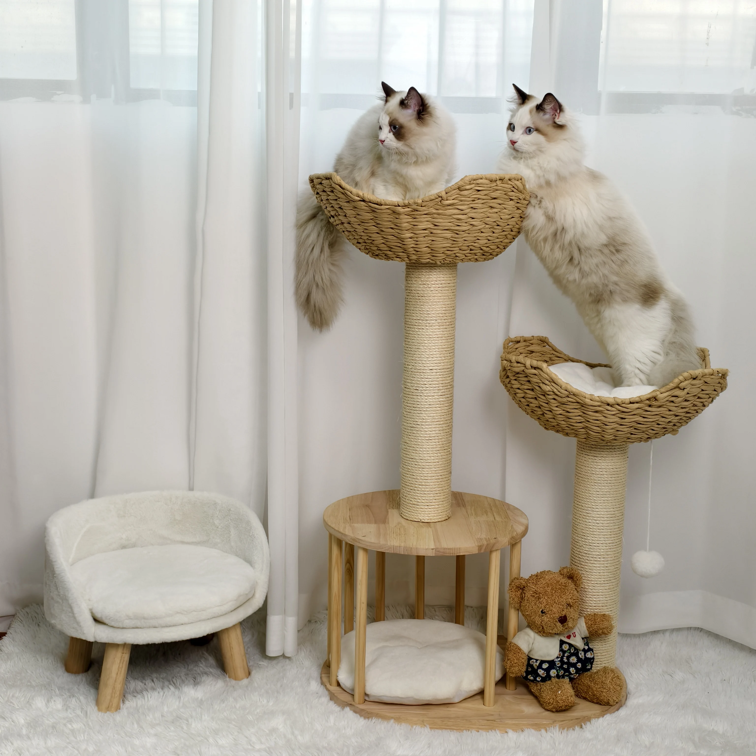 kf-S3b7fd0f90557426d91d8f9f2e05abd6el 99CM Tall Multilevel Cat Tree Activity Tower Center with Plush Cushion Dangling Ball Baskets Condo Scratching Post for Indoor - Image 1