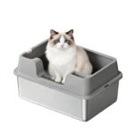 XXL Stainless Steel Cat Litter Box with Lid and Scoop for Big Cat Metal Litter Pan Tray with High Wall Sides Enclosure Non-Stick