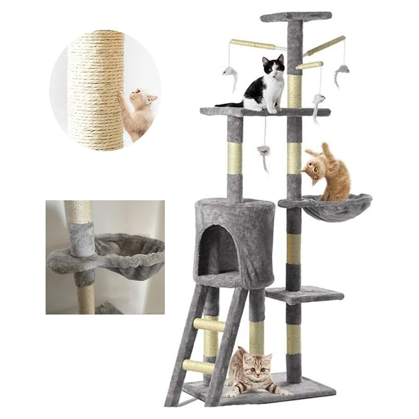 kf-S4f6372c49fe04f2a94cf80253a06d0d6o BRIEFNESS Cat Scratch Pole with Sisal Turntable, High-Density Cat Scratcher & Climb Frame, 40cm/80cm Pet Scratching Post Toy - Image 1