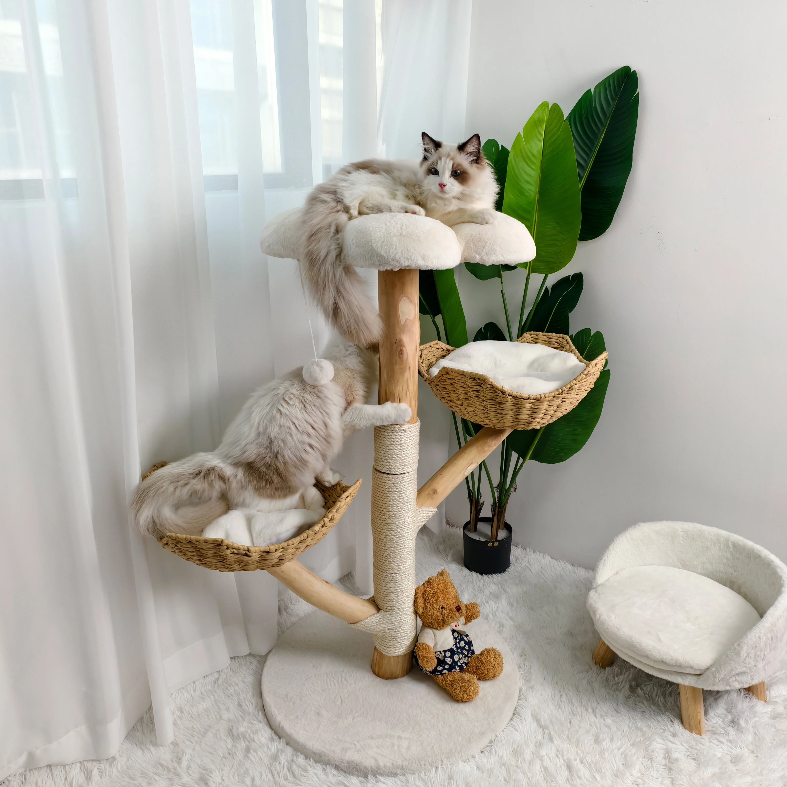 kf-S59eb5788521342398550be0641c9c71eV Modern Cat Tree Activity Tower with Plush Cushion and Toy Ball Sisal Scratching Post Kitten Play House for Indoor - Image 1