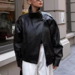 TFMLN 2025 Women Faux Leather Loose Jacket High Street Stand Collar Long Sleeve Coat Fashion Causal Zipper Outwear Autumn Winter