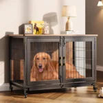 Metal Dog Crate Large Dog Cage Furniture with 2 Doors 4 Wheels & Removable Bottom Tray For Small/Medium Dogs Side Table Doghouse