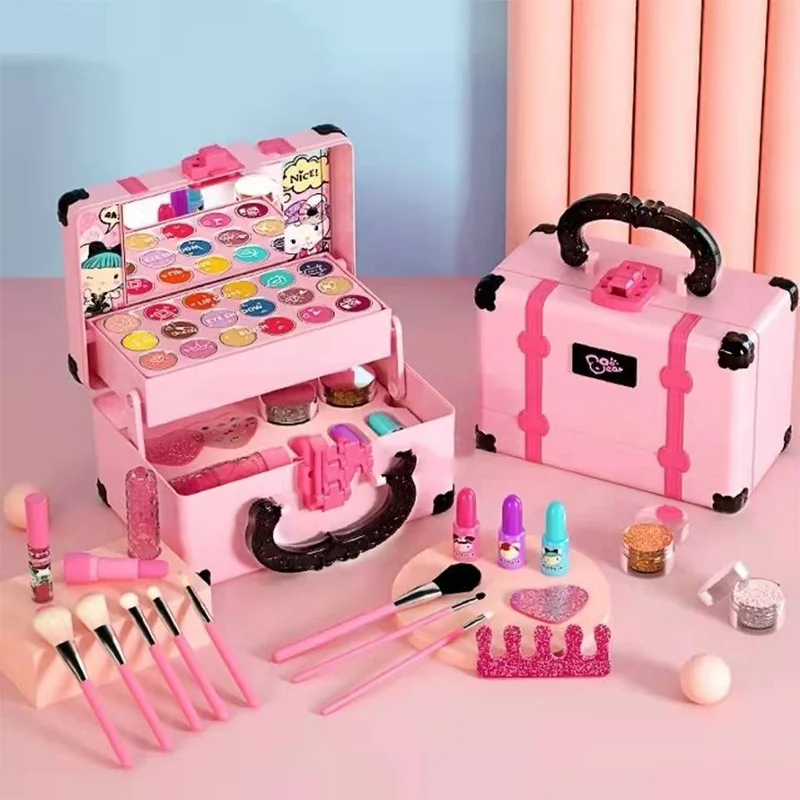 kf-S6332197296a043a1b654d43580e05a4db-1 Children Makeup Cosmetics Pretend Playing Box Princess Make Up Girl Toy Play Set Lipstick Eye Shadow Safety Nontoxic Kit Toy Kid - Image 1