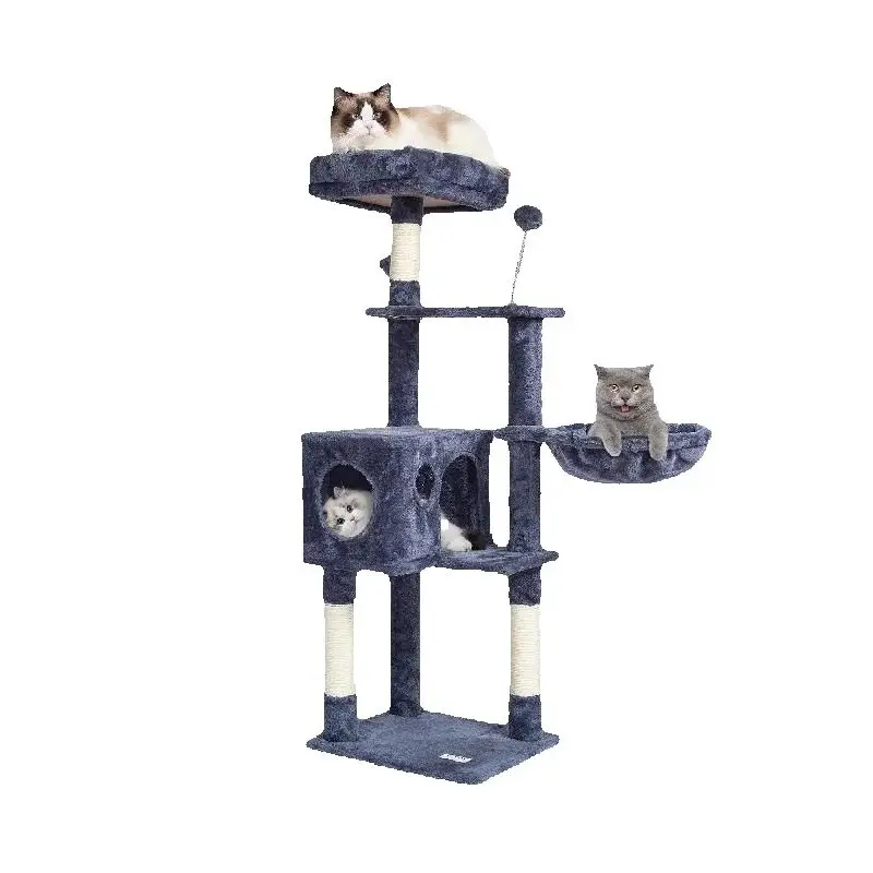 kf-S6abc9644d9714a8f85dbcd5d297eb7d9c SucceBuy Cat Tree for Indoor Cats Cat Tower with Cat Condo Sisal Scratching Post HammockTop Perch Jumping Platforms Dark Grey - Image 1