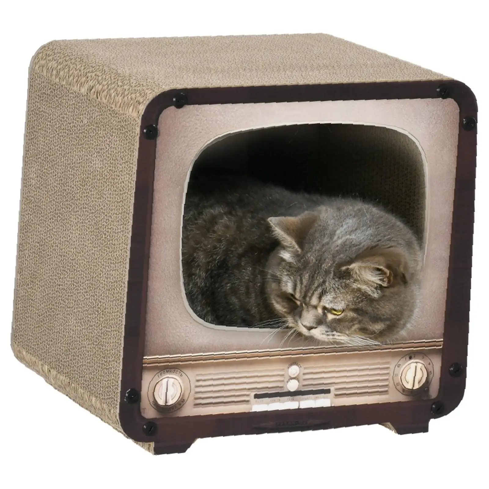 kf-S7032cd2f3fcd469f862ca8452f550440Y Corrugated Cardboard TV Cat Scratcher Bed Pet Furniture Catnip Included for Cats Claw Health Indoor Playhouse - Image 1
