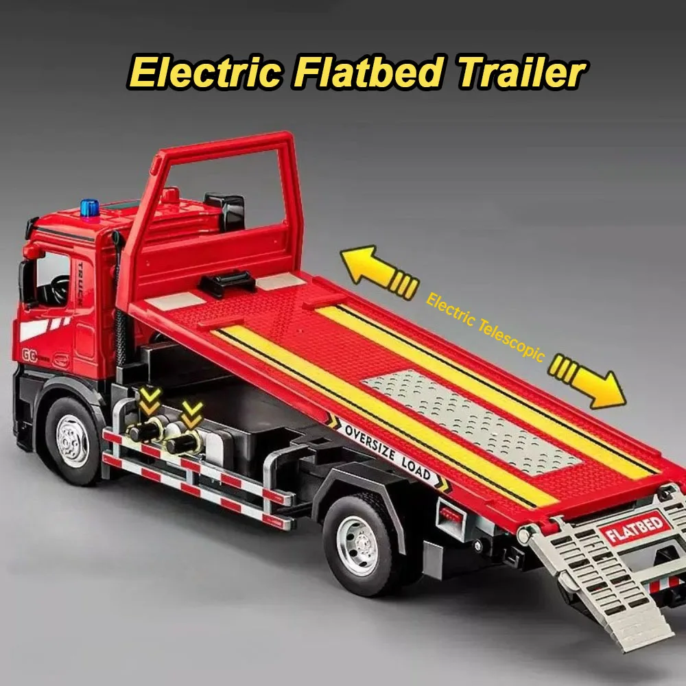 kf-S70519bf8d8754314b2ff4f1e1d8996089 1:24 Electric Flatbed Trailer Cement Pump Truck Model Toys Diecast Alloy Car Doors Opened Sound Light Vehice Children's Boy Gift - Image 1