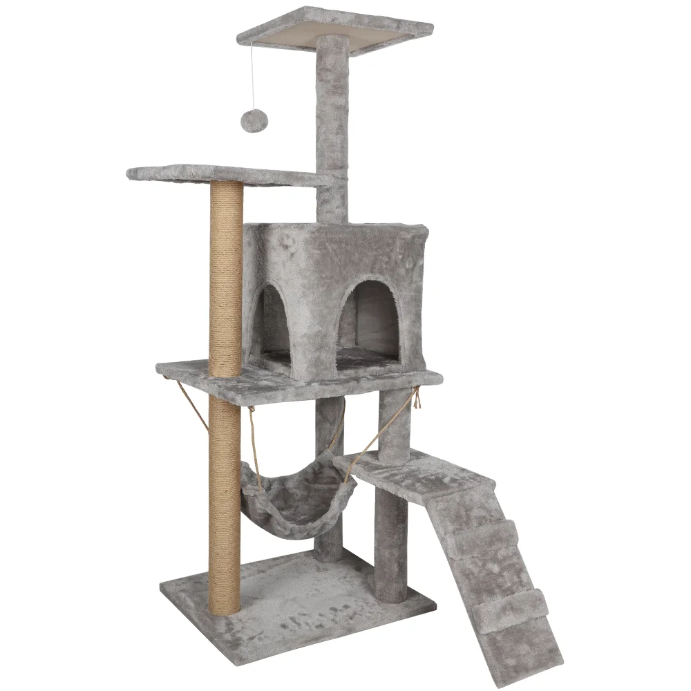 kf-S756551d70fa24beb993e1d3022d921e86 126cm Cat Climbing Frame Cat Tower Multi-Level Cat Trees Cats Condo with Scratching Post, Perches, Cave, Fun ball, Hammock - Image 1
