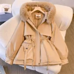 Women Autumn Winter Fashion Coats Korean Hooded Drawstring Padded Jackets Solid Female Casual Street Outfit Coat Zip Up Parkas