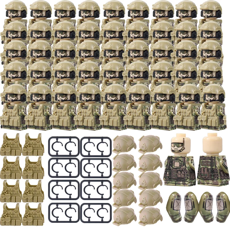 kf-S783948f9c1b4407d8e6e9fa5dd6556b9f Military US Special Forces Figures Building Block German Soldier MOC SWAT Army Gun Vest Backpack Brick Kids Toys - Image 1