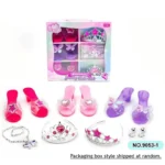 Girls Jewelry Toys Set Crystal Shoes Necklace Crown Earrings Bracelet Play Makeup Dress Up Princess Toys for Kids Role Play