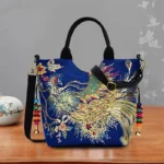 Ethnic Style Sequins Tote Bag, Peacock Embroidery Handbags, Vintage Canvas Crossbody Bag