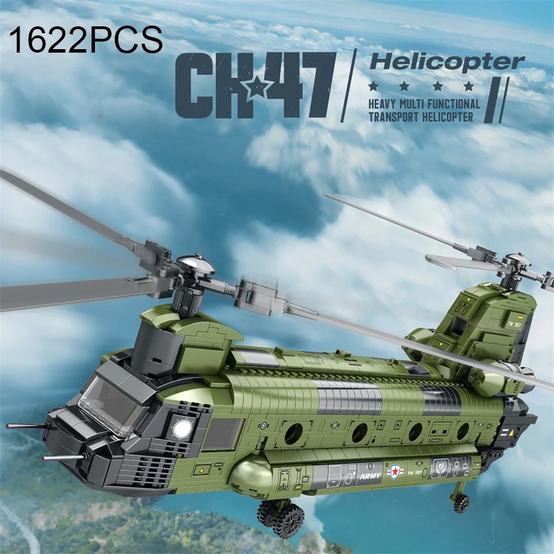 kf-S8e7a95b2db054e7091c4ccda8f81b4bar-1 1622PCS CH-47 Chinook Transport Plane Building Blocks Military Armed Helicopter Fighter Model Bricks Kids Toys Christmas Gifts - Image 1