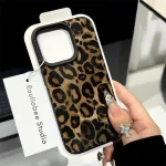 INS Brown Leopard Print Phone Case For iPhone 17 16 Pro Max 15 14 Plus 13 12 11 XR XS Max Lichee Pattern Soft Silicone TPU Cover