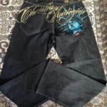 Vintage Statue of liberty Diamonds Jeans Casual Denim Pants High Waist Straight Wide Leg Jeans Harajuku Y2k 2000s Women Clothing