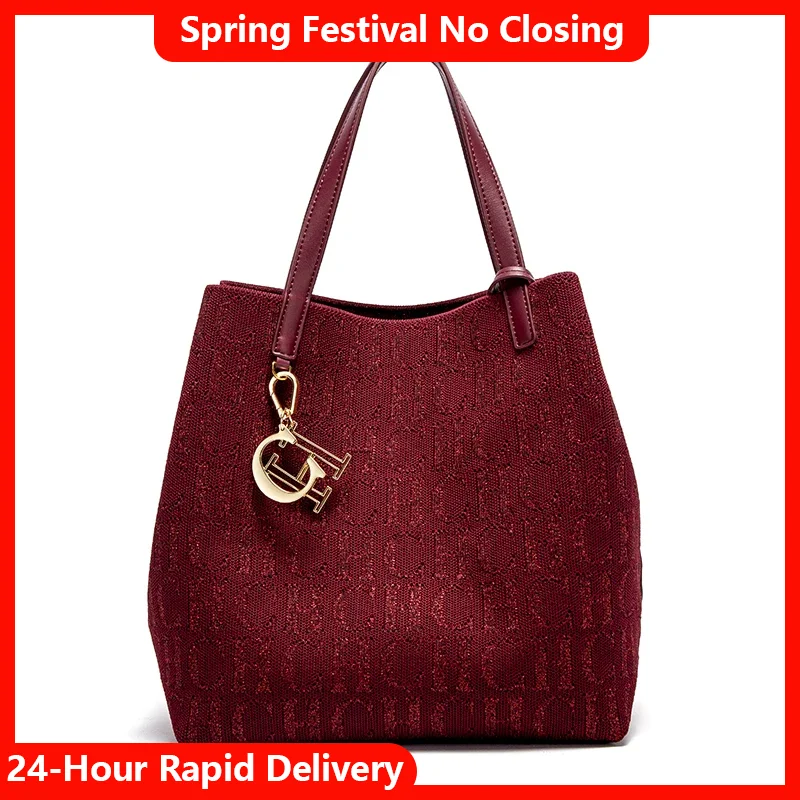 kf-Sb72cceb2d88e49bfab4c3ff4f3cd6911b Ladies Tote Bag Large Capacity Ladies Shoulder Bag Simple Daily Commuter Bag Ladies Crossbod Solid Colour Letter Print Design - Image 1