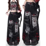 Y2k American-style hot girl ripped casual jeans for women straight-cut high-waisted loose wide-leg large-size floor-length pants
