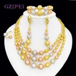 GZJPEI 2025 New Multi Layer Women Jewelry Set Matte Frosting Texture Round Beads Necklace Set For Bridal Wedding Jewellwey Gift