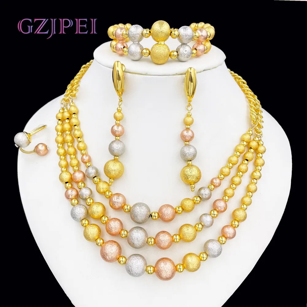 kf-Sc8b21bad7ae341b09a95d5386635b94bc GZJPEI 2025 New Multi Layer Women Jewelry Set Matte Frosting Texture Round Beads Necklace Set For Bridal Wedding Jewellwey Gift - Image 1