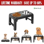 Dayplus Raised Dog Bowl Height-Adjustable, Elevated Dog bowls with 2x 1200ml Stainless Steel Bowls, for Small Medium & Large Dog