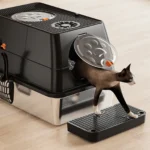 Enclosed Stainless Steel Cat Litter Box With Lid Front And Top Door Large Cat Toilet With Sand Filter Pedal & Litter Scoop
