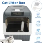 Extra Large Enclosed Drawer Type Cat Litter Box, Removable Automatic Self-Cleaning Anti-Splashing Square Pet Toilet