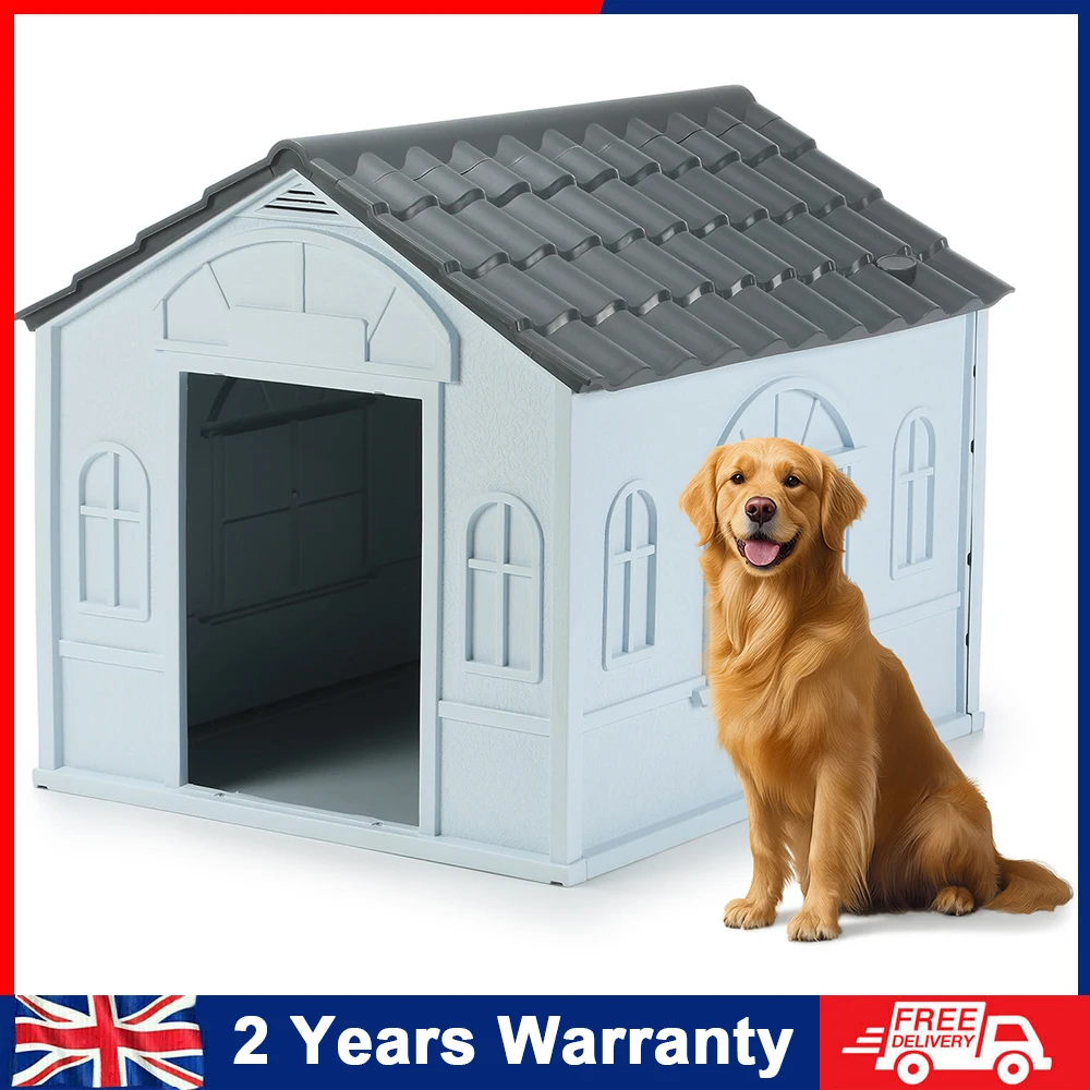 kf-Sd3e3a351050d44b281960ff392c56e2fW Plastic Dog House Waterproof Ventilate Dog Kennel All Weather Indoor Outdoor Insulated Doghouse Puppy Shelter, Easy to Assemble - Image 1