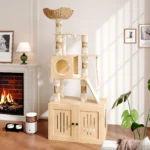 Cat Tree, 66.9-Inch Cat Tower with Litter Box Enclosure, Large Condo with Food Station, Storage, Scratching Posts, Hammock