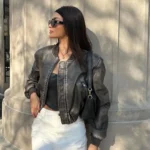 2025 Women Washed Leather Loose Jacket Vintage Stand Collar Gradient Zipper Short Coat Spring Lady Locomotive Style Chic Coat