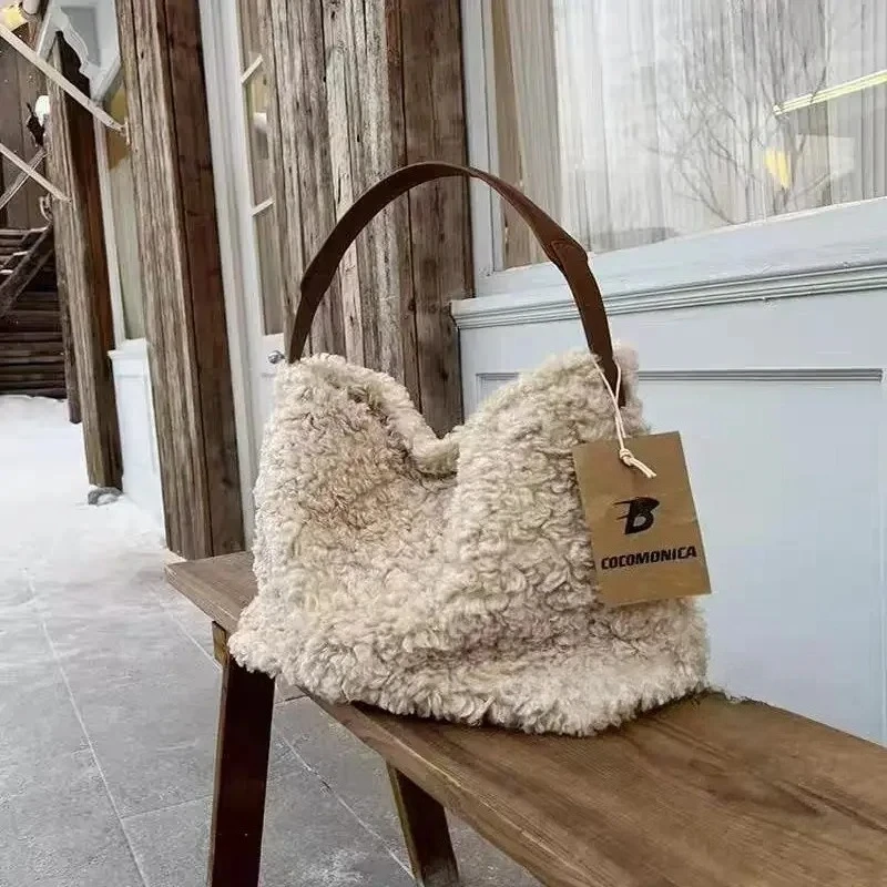 kf-See17437183a64121ba0203fb30871267f Autumn Winter New Lamb Wool Tote Bag Loose Plush Shoulder Bag Large Capacity Furry Crossbody Bag Fashionable and Versatile New - Image 1