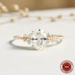 Unique Oval Cut 1ct-3ct Moissanite Halo Ring 925 Sterling Silver Half Eternity Rings for Woman Wedding Jewelry with Certificate