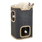 Winter 2 Layer Cat House for Indoor Cats, 24'' Durable Cat Cube Playhouse with Dangling Balls, Perfect for Multiple Pets