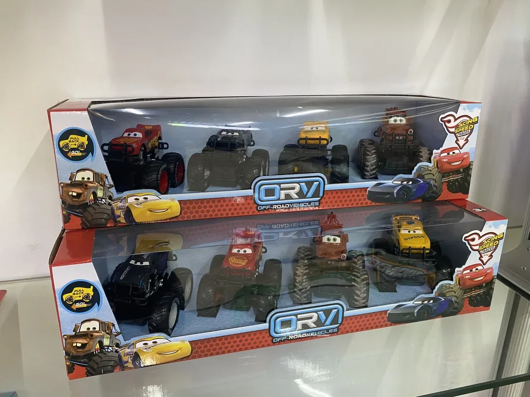 kf-Sffe8634b9bdf4f67bbe697bcc1642c6f6 Disney Pixar Cars 4pcs/Set Off-Road Vehicle Pullback Toy Set Alloy Plastic Lightning McQueen Model Cars Play Vehicles Kids Gift - Image 1