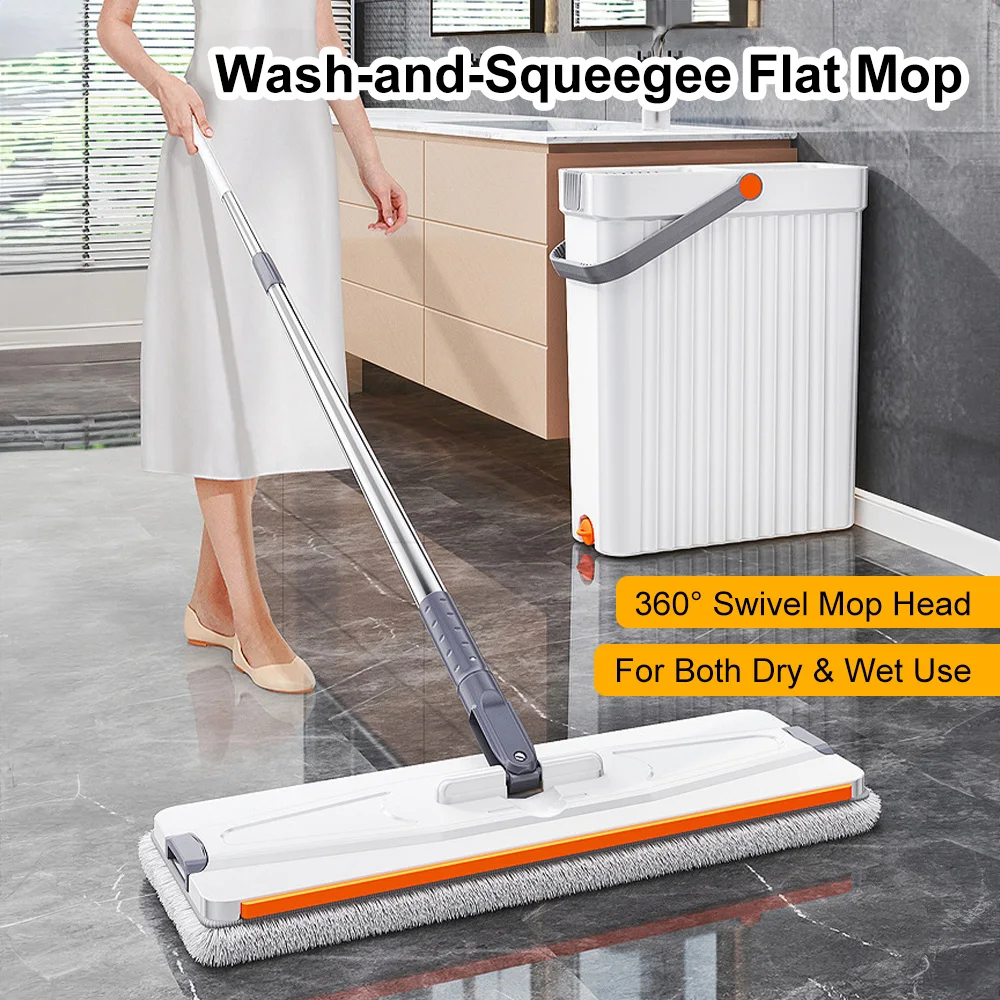 kf-Abcfccfedd6bd458e9abc34a75ace3694p Spin Hand Free Flat Mop With Bucket Set Wet Dry Separation Cleaning Tool For Living Room Toilet Kitchen Home Mops Floor Cleaning - Image 1
