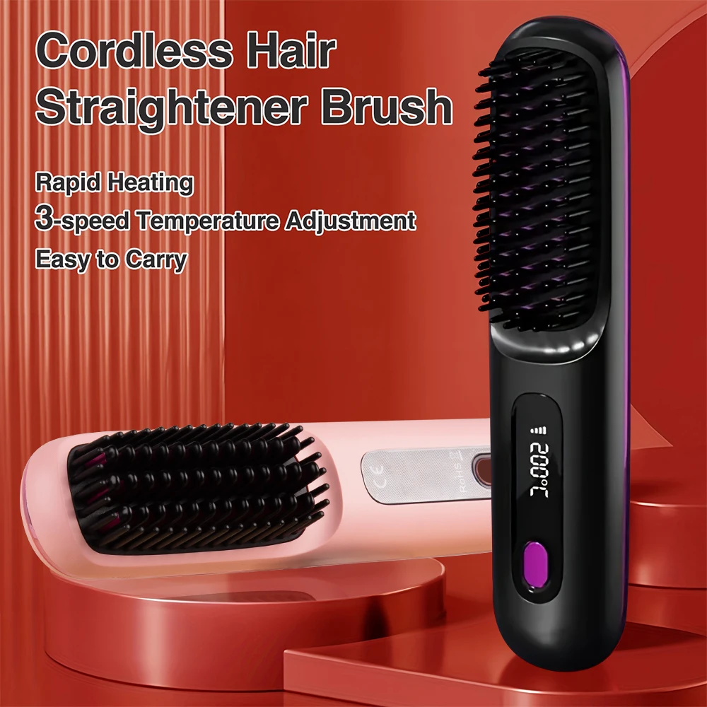 kf-Ae065a5350d0842c6b467c01aefd1353aR Wireless Hair Straightener Brush Ceramic Heating Smooth hair care Comb Portable Negative Ion Hair Care Comb - Image 1