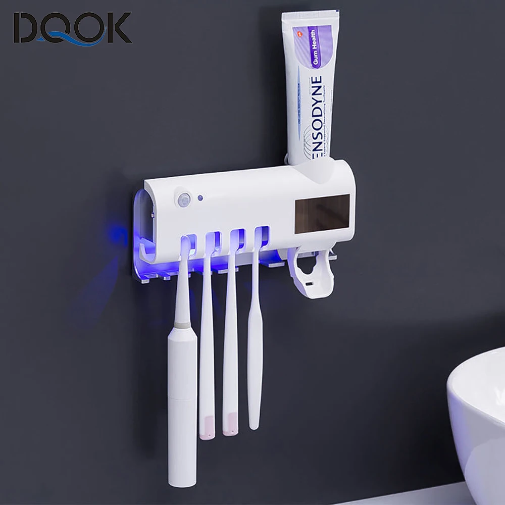 kf-H22021d2aabde4499b1d665a47855214a9 Toothbrush Holder Toothpaste Dispenser Solar Energy Bathroom Toothbrush Storage Box Multi-function Storage Holder USB Charge - Image 1