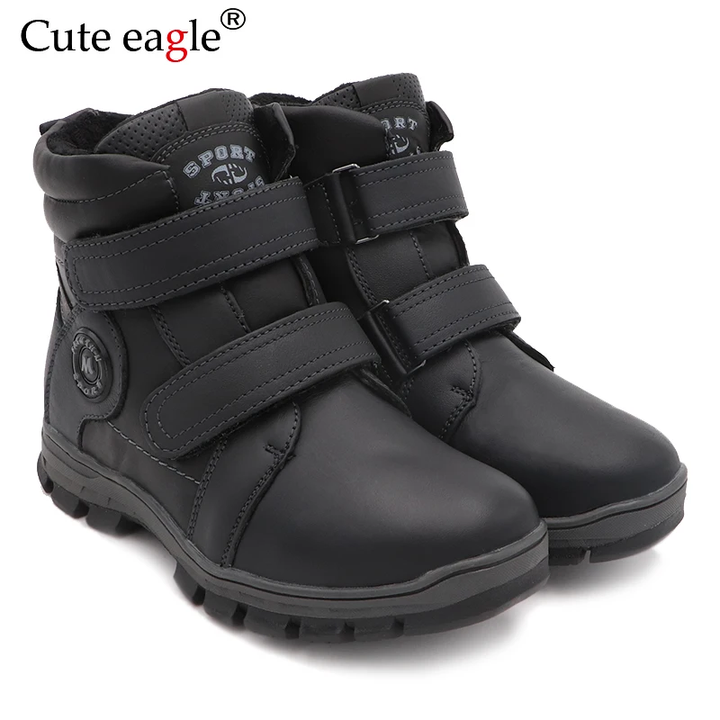 kf-HTB1TyhcXsnrK1RjSspkq6yuvXXab Cute Eagle Winter Genuine Leather Boots For Boys New Warm Snow Boots Pedal Children's Leather Cotton Boots Outdoor EU size 32-37 - Image 1