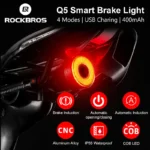ROCKBROS Bicycle Smart Auto Brake Sensing Light IPx6 Waterproof LED Charging Cycling Taillight Bike Rear Light Accessories Q5